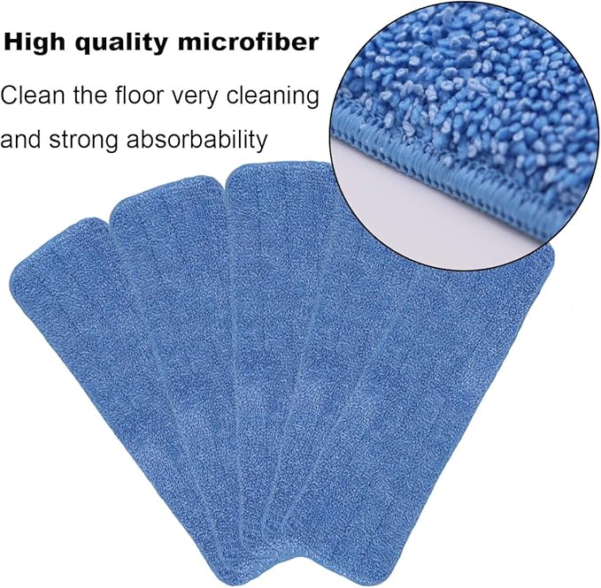 HZSOOCH 10 Pack 18 Inch Spray Mop Replacement Heads for Wet/Dry Mops, Reusable Microfiber Mop Pads Compatible with Bona Floor Care System - Blue