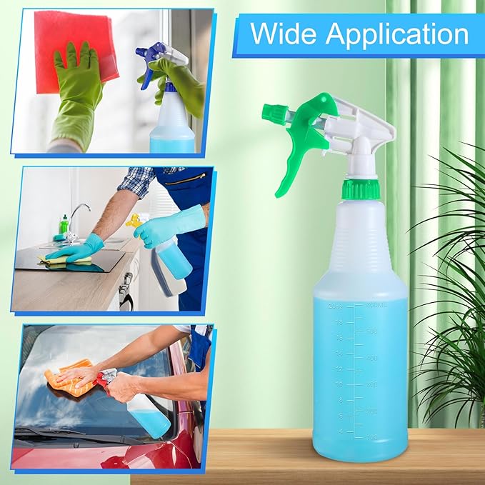 Eaasty 12 Pack Plastic Spray Bottles for Cleaning Solution 25 oz Leak Proof Mist Spraying Safe Squirt Bottle Refillable with Adjustable Head for Plants, Pet, Vinegar, BBQ(Red, Blue, Yellow, Green)