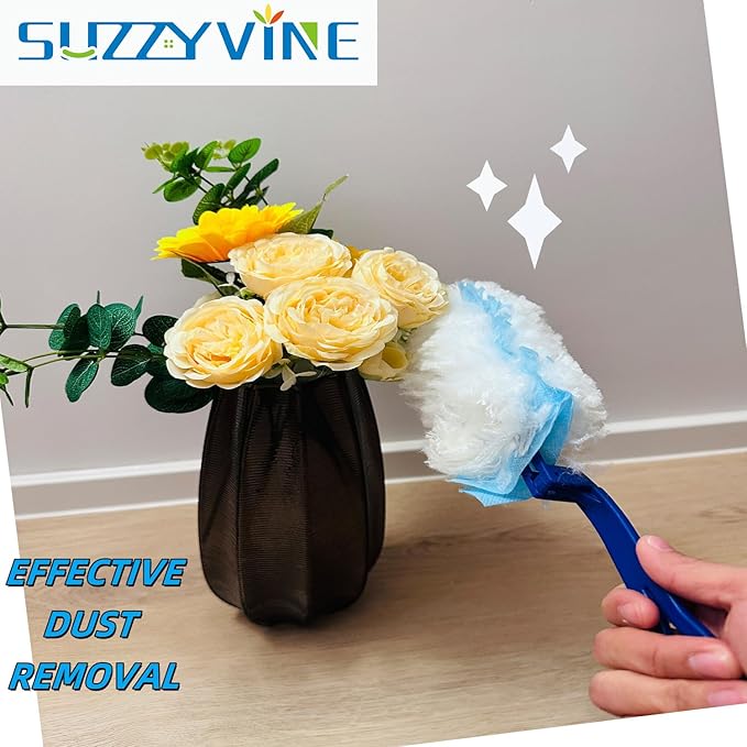 SUZZYVINE Duster Refill 360 Degrees with a Long Handle Plus a Short Handle, 12 Count Duster Refills,Blue and White