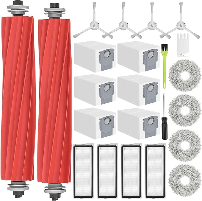 RUKHOOL Qrevo S Replacement Accessories for Roborock Qrevo S/Qrevo Pro/Qrevo Plus/QRevo MaxV Replacement Parts for Qrevo S Accessory Kit 2 Main Brushes 6 Dust Bags 4 Filters 4 Mop Pads 4 Side Brushes
