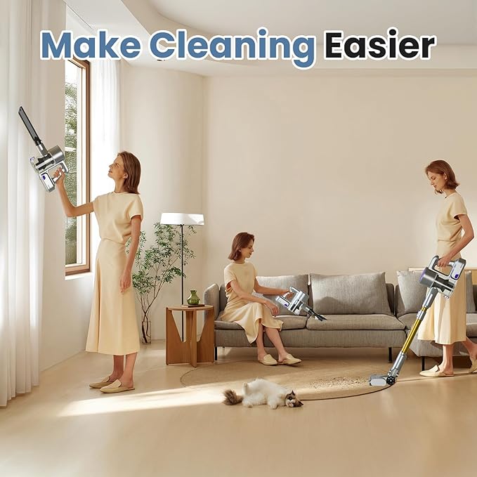 NEWBULIG Cordless Vacuum Cleaner, Lightweight Stick Vacuum for Home with Anti-Tangle and LED Lights, Powerful Rechargeable Wireless Cleaners for Hardwood Floors Carpet Pet Hair