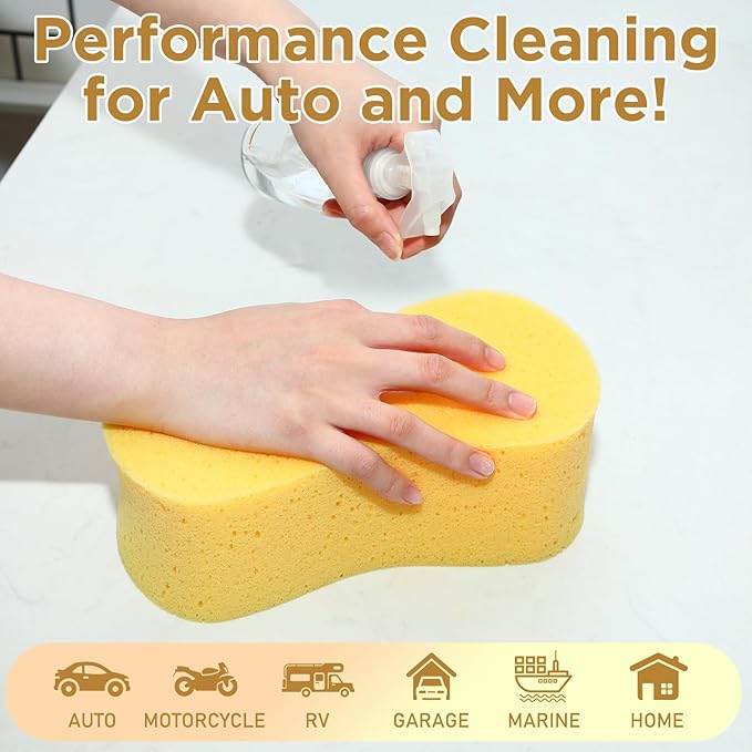 Tioncy 16 Pcs Giant Bone Sponge Bulk 9 x 4.7 x 3 Inch Jumbo Large Car Wash Sponge All Purpose Easy Grip Thick Foam Scrubber for Car Boat Garage Hotel Household Cleaning & Washing (Yellow)