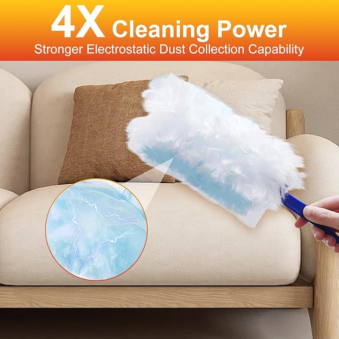 40Pcs Static Dust Removal Brush Disposable Replacement Head Compatible with Swiffer Duster Refills for Multi-Surface Dusters for Cleaning Furniture, Blinds, Electronics & Corners