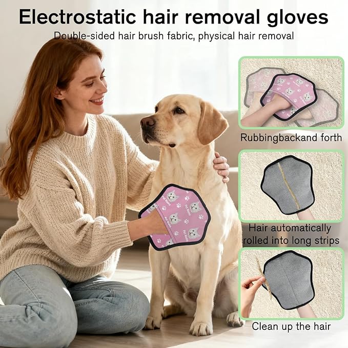 Personalized Pet Hair Remover Glove for Dogs & Cats - Custom Photo & Name Magic Brush for Dog Cat Hair Removal, Reusable Electrostatic Pet Hair Gloves for Furniture Carpet Couch, Face Paw Pink