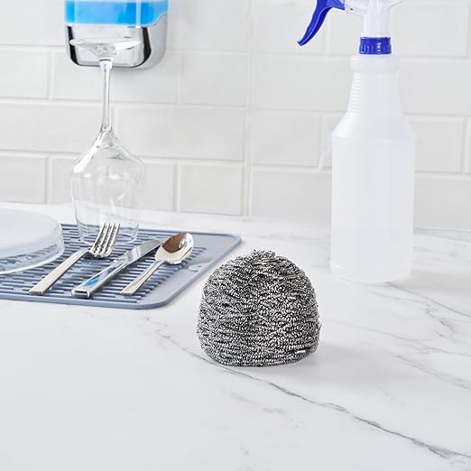 Restaurantware Stainless Steel Scrubber 100 Pack 3.543 x 3.543 x 2.362 Inches Heavy-Duty Metal Cleaning Pad Rust-Resistant Kitchen Scouring Tool for Tough Cleaning Silver