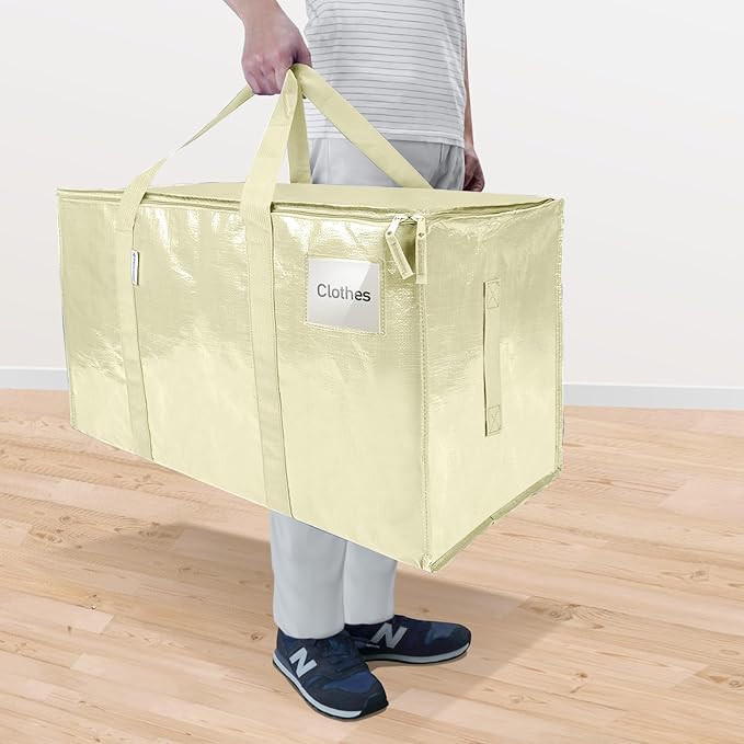 TICONN 8 Pack Extra Large Moving Bags with Zippers & Carrying Handles, Heavy-Duty Storage Tote Moving Boxes for Space Saving (8 Pack, Cream)