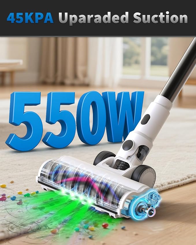 NuYupo Cordless Vacuum Cleaner, 2 Batteries 110 Mins Runtime Vacuum Cleaners for Home, 550W 45KPA 15-in-1 Stick Vacuum with Charging Dock, Handheld Vacuum Cordless for Pet Hair Carpet Hardwood Floor