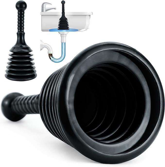 Luigi's Sink Plunger Kitchen - Sink Plunger Bathroom - Drain Bathtub or Shower - Small and Powerful Clog Remover - Commercial Style "Plumbers Plungers" with Large Bellows - Black - Small