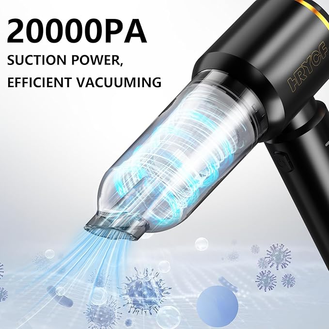 HRYCF Car Vacuum Cleaner,Handheld Vacuum,20000PA High Power 4-in-1 Portable Rechargeable Vacuum Cleaner with Brushless Motor, Small Vacuum for Car & Air Blower & Pump-Black