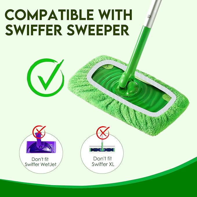Reusable Wet Pads for Swiffer Sweeper Mop - Dry Sweeping Cloths & Wet Mopping Cloths for Household Cleaning - Washable Microfiber Pads for Mopping Floors - 6 Pack (Mop is not Included)