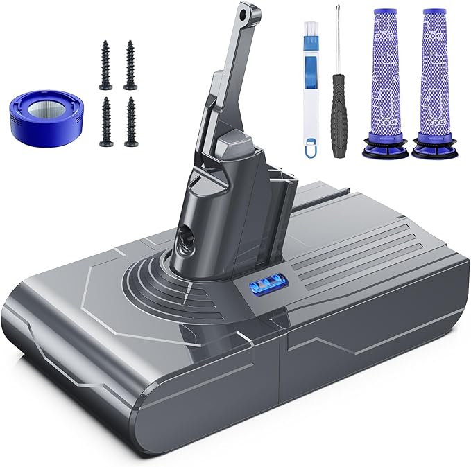 Battery Replacement for V8, 21.6V 8000mAh Li-ion Battery, Compatible with SV10 V8 Animal V8Motorhead V8Absolute V8Carbon Fiber V8Fluffy Series Cordless Vacuum, 1 Post-Filter and 2 Pre-Filters