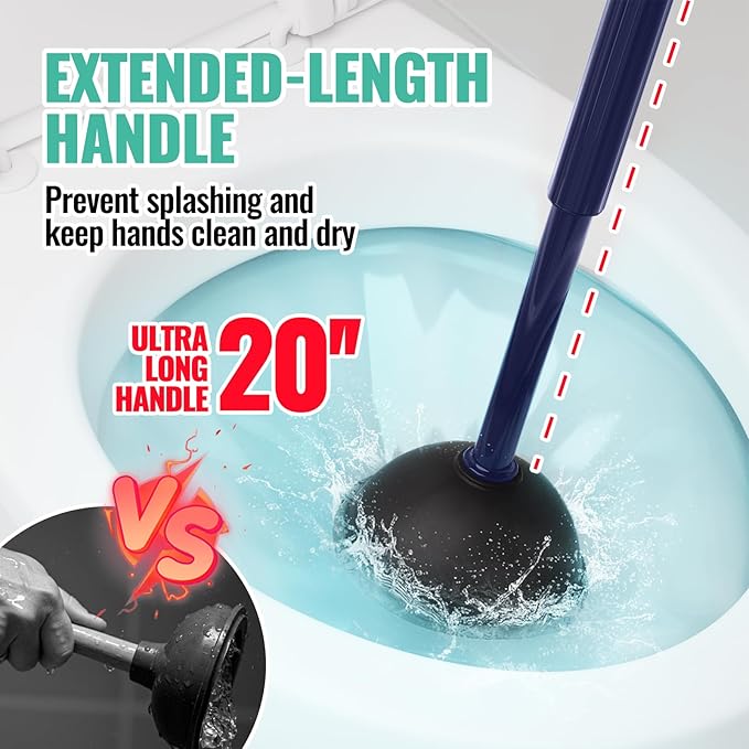 2PACK 4 in 1 Toilet Brush and Plunger Set with Crevice Cleaning Brush, Toilet Plunger and Brush Set with Extra Long Handle, Plungers for Bathroom Accessories, Toilet Plunger with Holder, Navy Blue
