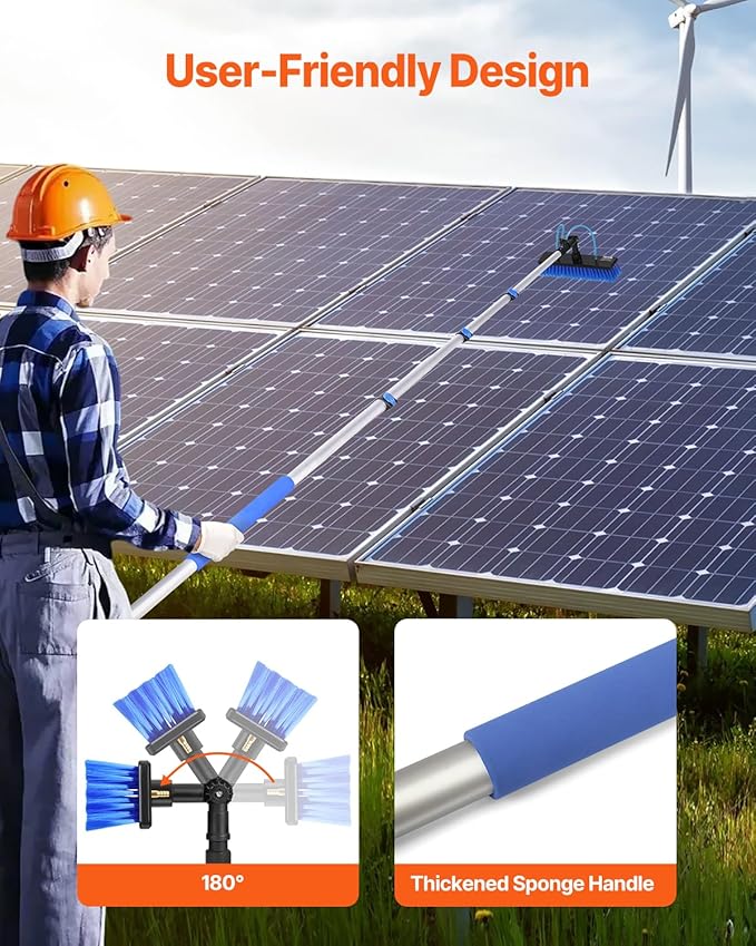 VEVOR Water Fed Pole Kit, 20FT Solar Panel Cleaning Pole with Extendable Handle, 180° Rotatable Brush Head & 65.6FT Hose, Household & Outdoor Window Cleaner Tool for Caravan Solar Panel Deck