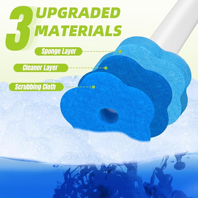KOKL Disposable Toilet Brush, Toilte Wand Kit, Toilet Brush and Holder with 12 Refills, Toilet Bowl Brush, Toilet Bowl Cleaning Wands, Toilet Cleaning System for Bathroom Maintenance