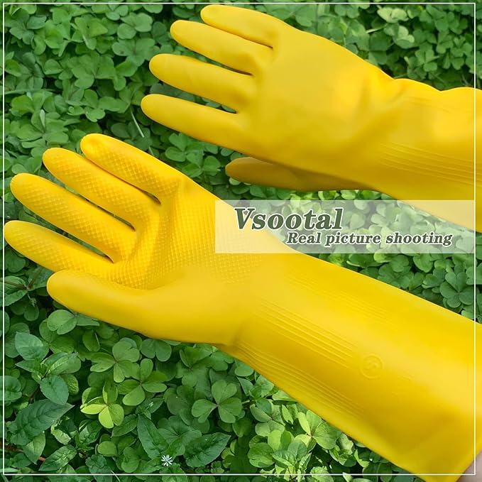 8 Pairs Reusable Household Cleaning Gloves, Rubber Kitchen Dishwashing Gloves,Extra Thickness, Long Sleeves, for Washing Dishes, Pet Care(X-Large, Yellow)