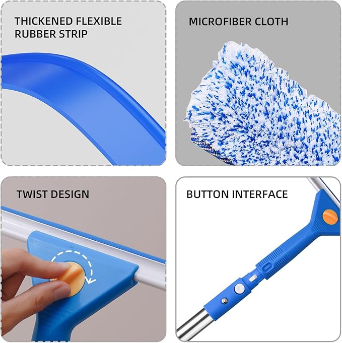 MRDARENSU Professional Window Cleaning kit, 2-in-1 Window Squeegee with 122" Extension Poles, Suitable for Indoor & Outdoor Windows, High Glass, High Windows, Multi-Purpose Car Windshield Cleaning