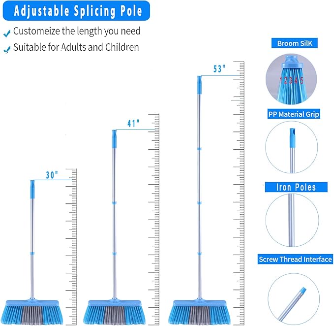YONILL Broom and Dustpan Set for Home - Indoor Broom and Dust Pans with Long Handle, 52" Indoor Broom with 38" Heavy Duty Metal Dust Pan Set Combo for Home Kitchen, Garage, Office and Lobby Use
