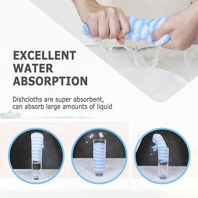 Microfiber Cleaning Cloth Absorbent Kitchen Towels Dish Cloths Washable 10 Pack 12×12in Reusable Cleaning Rags for Car Gardens Kitchen Hand Glass Windows Mirrors No Odor