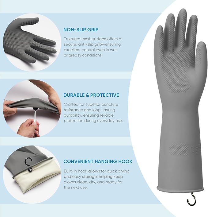 Rubber Dishwashing Gloves for Kitchen 4 Pairs Cleaning Household Dish Washing Reusable & Waterproof Latex Glove(Small/with Hook)