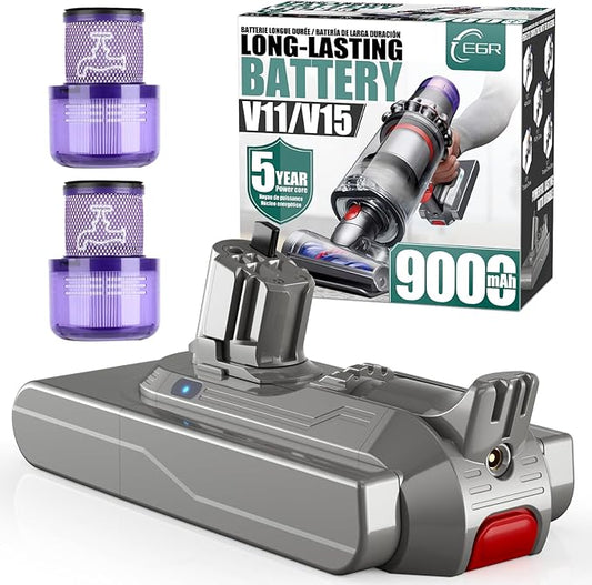 EGR 9000mAh V11 Battery Replacement Compatible with Dyson Click-in Installation for Extra/Absolute/Animal/Torque/Drive/Outsize/V11/V15/SV15/SV22/970425-01 Vacuum