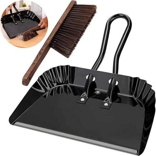12 inch Stainless Steel Dustpan and Broom Combo, Heavy Duty Household Cleaning Tool, Outdoor Patio