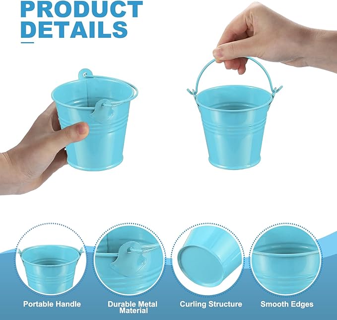 PATIKIL 2.7"x2.3" Small Metal Buckets with Handle, 12 Pcs Mini Galvanized Bucket Colorful Easter Buckets for Crafts Party Favors Decoration, Blue