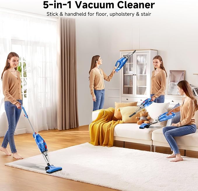 fenhua Corded Stick Vacuum Cleaner - Lightweight, Powerful Suction with 450W Motor, 3-in-1 16.4Ft Cord Vacuum Cleaners for Home, Hard Floor, Carpet, Pet Hair Deep Blue