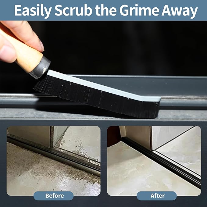YuvQng 4-piece set Crevice Cleaning Brush - Multifunctional Hard Bristle Cleaning Brush for Bathroom, Kitchen, Car, Window, Faucet, Toilet & Grout - Durable Household Cleaning Tools Essentials (Black)