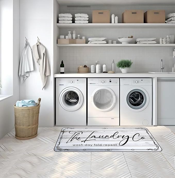 Laundry Room Rug Runner 20"X47" Non Slip Farmhouse Mats Organization and Washable Floor Long Rugs for Laundry Room Accessories Mudroom Kitchen Bathroom Area Rugs Decor
