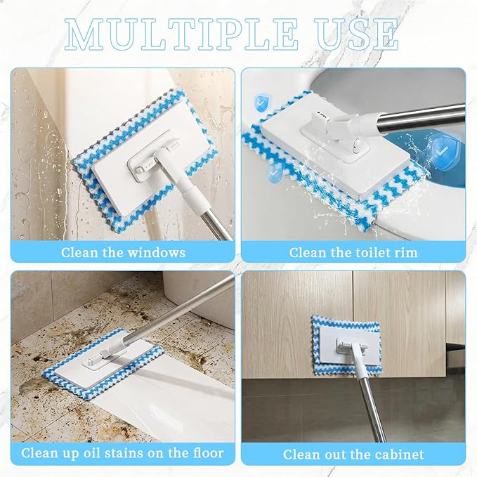 Snap Grip Mini Mop, Zero Touch MiniMop, Disposable Clip Mopstick Reusable Cloths, Retractable Gap Dust Cleaner Flat Mops with Locking Head & Sweeping Cloths (1*mop+5*Cloth)