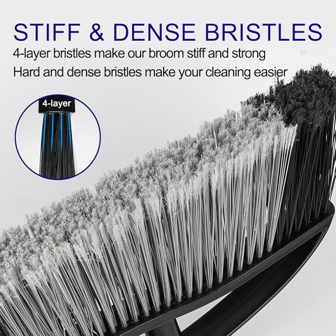 MuLing Heavy Duty Outdooor Broom - 15.7" Wide Broom with Long Adjustable Handle & Stiff Bristles for Patio, Garage, Yard, Garden (Black)