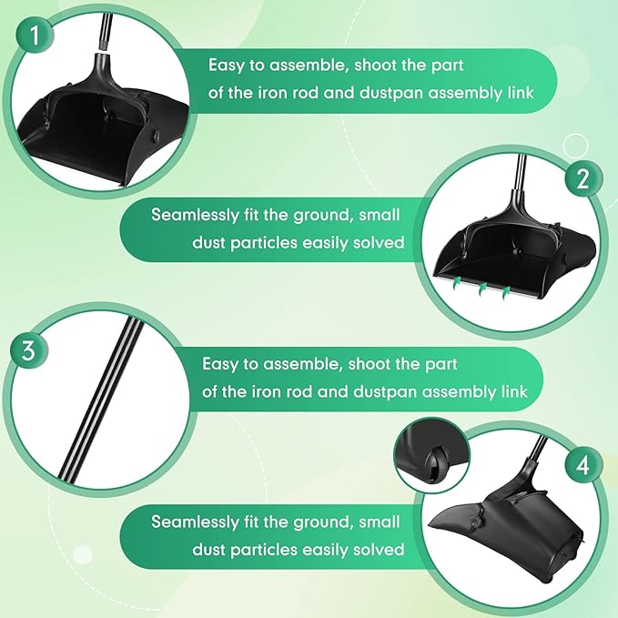 Weewooday 8 Pieces Commercial Lobby Dustpan Plastic Upright Dust Pan with Long Handle Metal Upright Dustpan Heavy Duty for Restaurants Commercial Lobby Garage Home and Outdoors Use (Black)