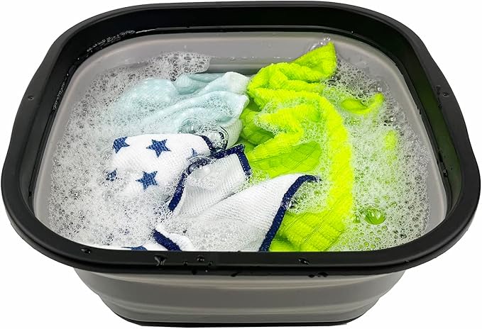 SAMMART 5.5L (1.4 Gallons) Collapsible Tub - Foldable Dish Tub - Portable Washing Basin - Space Saving Plastic Washtub (Black/Alloy Grey)