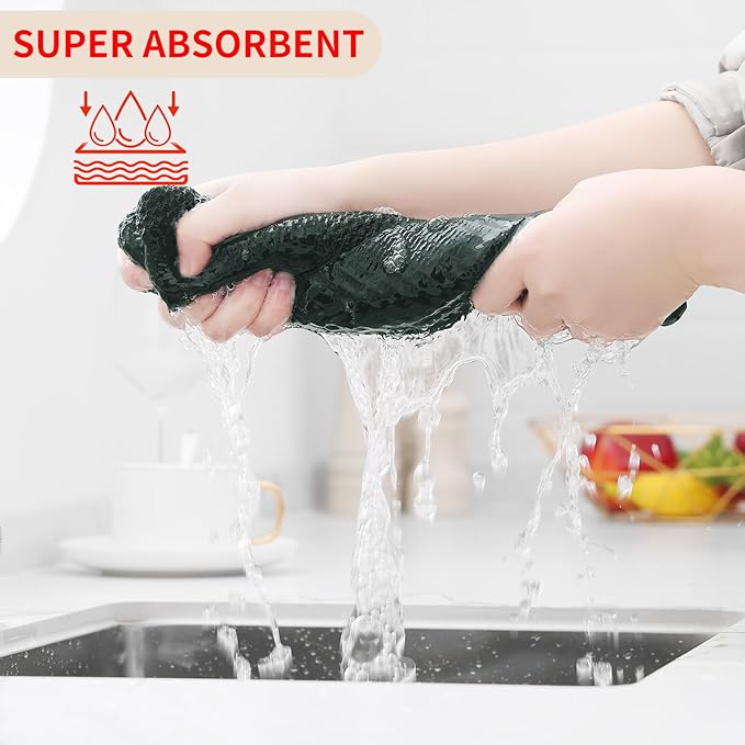 Homaxy 100% Cotton Waffle Weave Kitchen Dish Towels, Ultra Soft Absorbent Quick Drying Cleaning Towel, 13 x 28 Inches, 4-Pack, Blackish Green