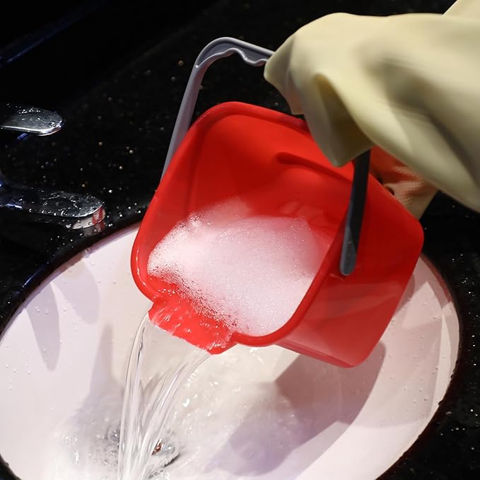 LemonRoad 3 Pcs Cleaning Bucket Small Sanitizing Square Bucket Multi-Size 3+6+8 Quart Detergent Pail for Home Commercial Restaurant Kitchen Office School Wash Rinse Sanitize Handwash(Red)
