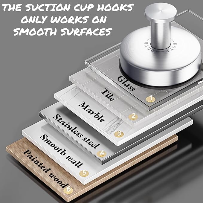 DGYB Suction Cup Hooks for Shower Brushed Nickel Bathroom Hooks Suction Set of 2 Removable Wall Hook for Hanging Towels, Robe, Loofah, Coats