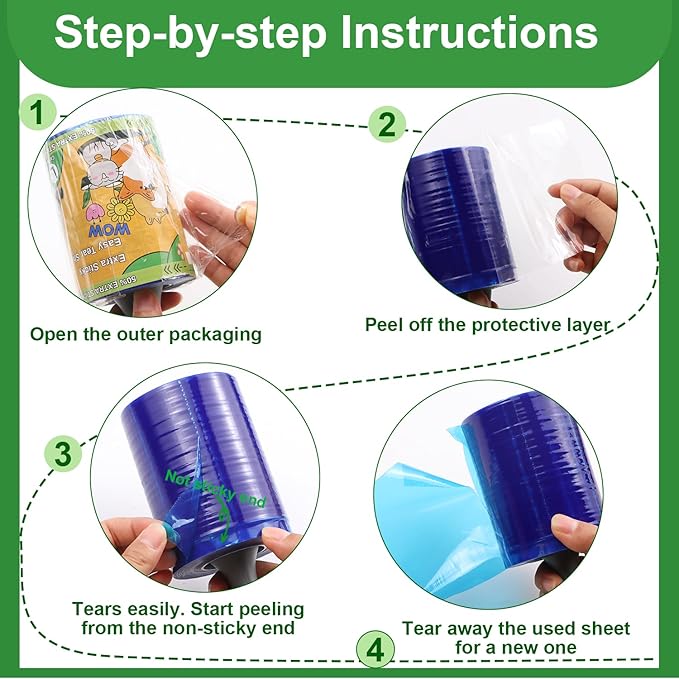 Sunroda Lint Roller Pet Hair Value Pack of 250 Sheets, Extra Sticky Lint Remover for Dog & Cat Fur, Clothes, Furniture, Couches Reusable Lint Remover for Fuzz, Fluff & Hair (Blue)