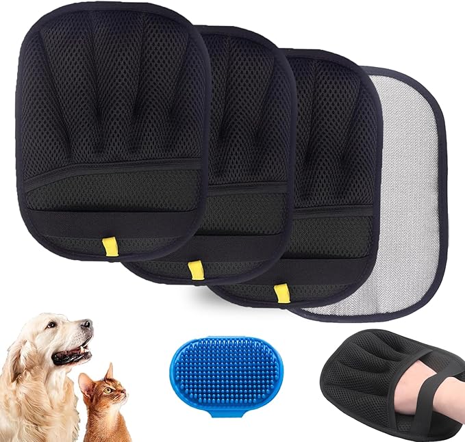 Orebog Pet Hair Removal Glove for Cats & Dogs,Electrostatic Gloves Pet Hair,Cat Grooming Gloves for Hair Removal,Reusable Pet Hair Remover Glove for Couch,Furniture,Carpet,Curtain,Clothe (3PCS)