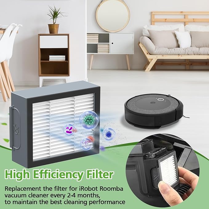 Replacement Parts for iRobot Roomba Combo i5, i5+, j5, j5+ Robot Vacuum Cleaner, Accessories Kit: Dual Multi-Surface Rubber Brushes + 4 Filters + 4 Mop Pads + 4 Vacuum Bags + 4 Edge-Sweeping Brush
