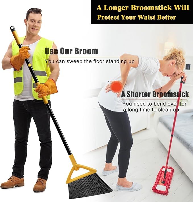 PUTNATRUE Heavy Duty Commercial Broom, Upgraded Angle Broom for Sweeping Indoor and Outdoor, Perfect Yellow Broom of Kitchen, Garage and Courtyard, Livingroom