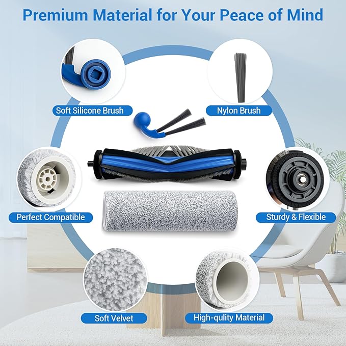Bluevisk T80 Omni Replacement Parts for Ecovacs Deebot T80 Omni T80 for Yeedi M14 Plus Robotic Vacuum Cleaner Parts with 1 Roller,1 Mop,4 HEAP,6 Dust Bag,6 Side Brush,1 Clean Brush Accessories