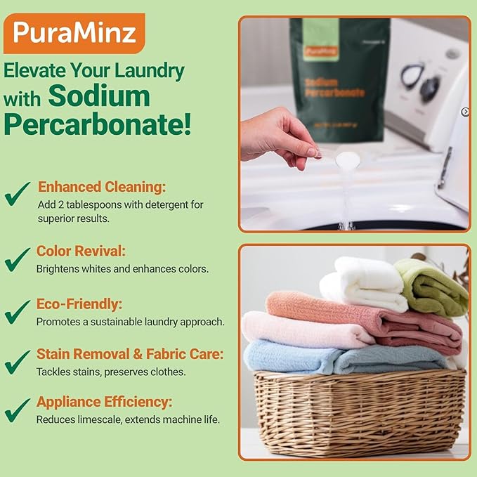 Sodium Percarbonate - 10 Pound - Premium Oxygen Bleach Powder - Solid Hydrogen Peroxide - Multipurpose Cleaner - Color Safe Laundry Stain Removal, Dishwasher, Deodorizer - Industrial Grade Strength