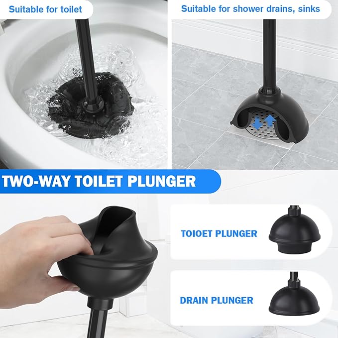 Toilet Plunger and Brush Set, Bowl Brush and Heavy Duty Toilet Brush with Ventilated Holder, 2-in-1 Toilet Brush and Plunger Combo for Bathroom Deeply Cleaning