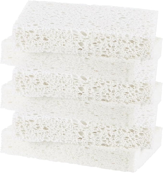 M METERXITY 6-Pack Kitchen Sponges, Condense Eco Cellulose Non-Scratch Scrub Heavy Sponge for Kitchen/Household/Bathroom, Clean Tough Messes Dish Scrubber [White]