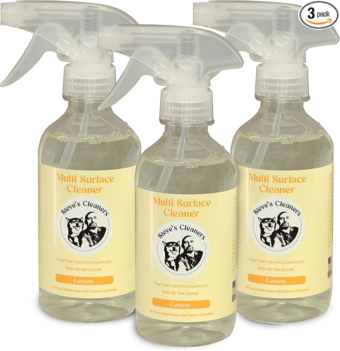 Steve's Cleaners Lemon Multi-Surface Cleaner – Plant-Based, Non-Toxic, Streak-Free Cleaning Spray – Ammonia-Free, Safe for Kitchen, Bathroom, Counters & More – 10 oz (Pack of 3)