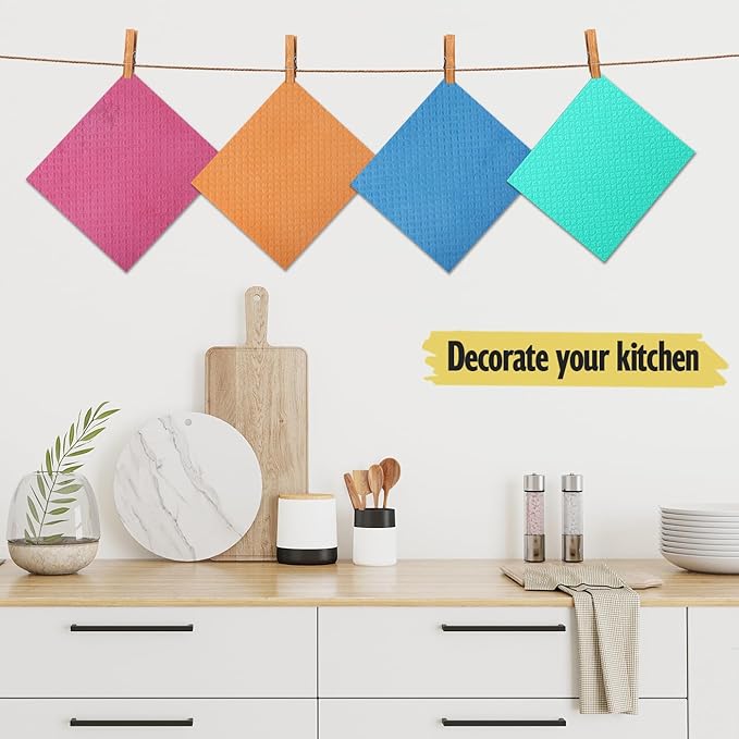 Swedish Dishcloths for Kitchen | 6 Pack Absorbent Cellulose Sponge Cloths Washable | Non-Scratch Reusable Paper Towels Quick Drying Cleaning Cloths - Pink