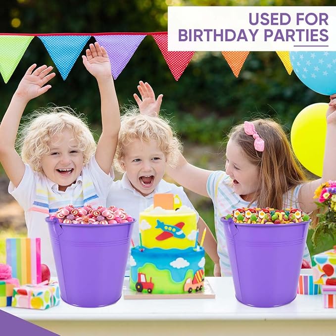 OBTANIM 7 Pack Purple Metal Buckets with Handle Galvanized Ice Pails for Plants, Succulents, Party Favors Organizing, Rustic Home Decor or Classrooms Pencil Storage (7.1 x 5.2 inch)