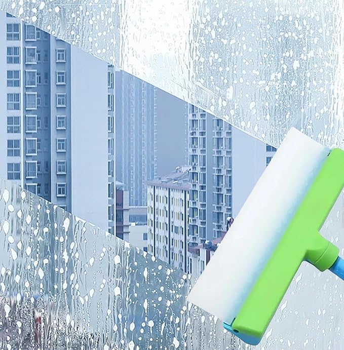 Recyclable Silicone Window Squeegee Kit, 3 in 1 Window Cleaning Scraper, Squeegee and Scrubber with Microfiber, Easy to Clean Without Streaks, for Windows, Walls, Car Windshields (2PCS)