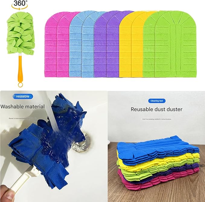 360° Electrostatic Duster Refills with Duster Handles, Reusable Duster Refills Washable Hand Duster, for Cleaning, Office, Ceiling Fan (1 Handle + 10 Refills)