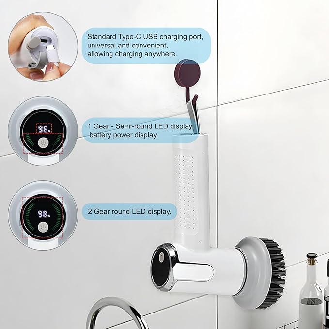 Aminleter Electric Spin Scrubber Cordless Cleaning Brush with Replaceable Brush Heads, Rechargeable Power Scrubber for Bathroom Shower Floor Window Tub Sink